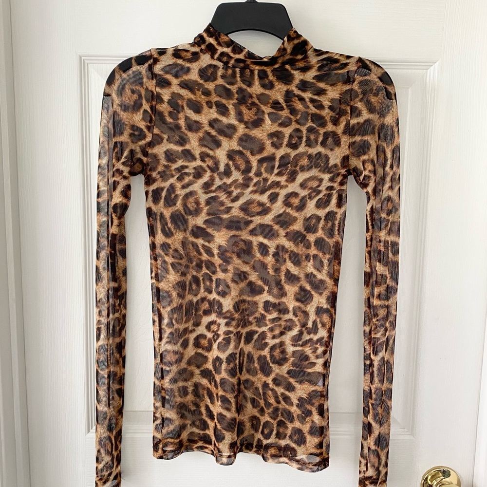 Anistar Sheer Leopard Long Sleeve Turtleneck | S
